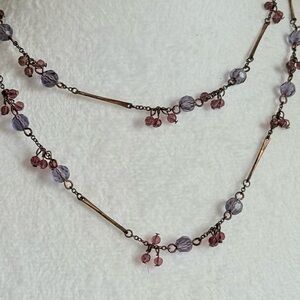 🪻17” Cookie Lee Purple and Pink Faceted Bead Necklace with Copper Tone Chain